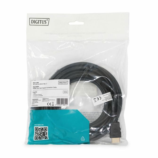 Kabel Digitus HDMI Ultra High Speed z Ethernetom, HDMI 2.1, UHD 8K, črn, 5 m 5