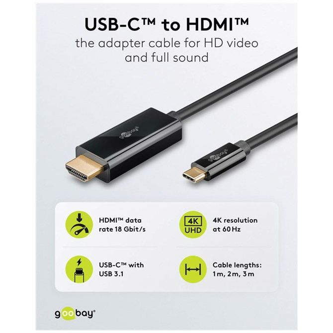 Kabel Goobay USB-C na HDMI, 4K/60Hz, 18 Gbit/s, pozlačeni kontakti, 1 meter 3