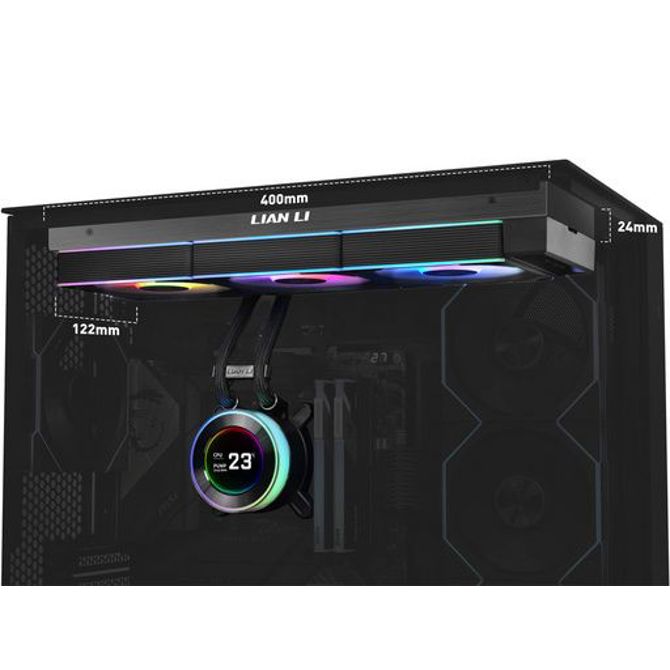 Hladilnik za računalnike Lian Li HydroShift II LCD-C 360CL, 5,3 cm IPS LCD zaslon, 360 mm radiator, aluminijasta zlitina, hitrost ventilatorjev do 2600 RPM, podpora Intel/AMD 3