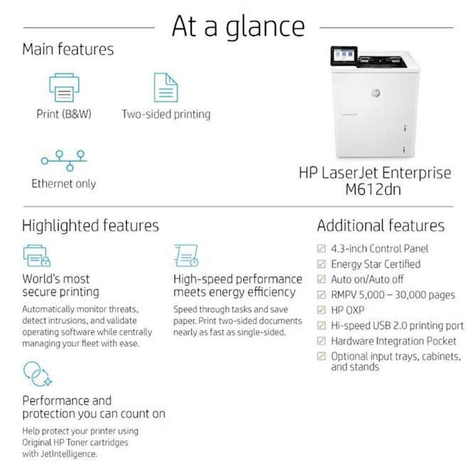 Laserski tiskalnik HP LaserJet Enterprise M612dn (7PS86A) 3