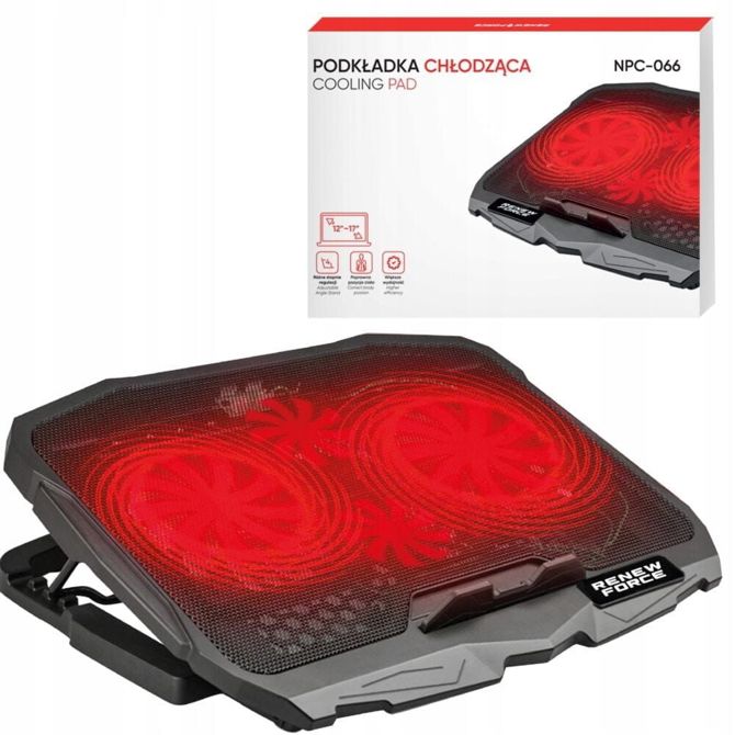 LED rdeča hladilna podloga za prenosni računalnik 4x ventilator 2x USB 5