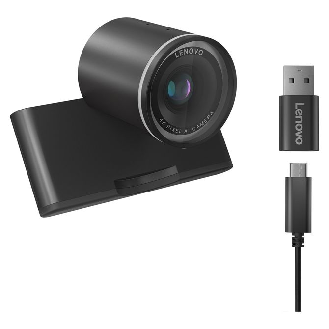 Spletna kamera LENOVO 4K Pro, nastavljivo vidno polje 4K, smerni mikrofon 90/78/65, samodejno ostrenje, HDR, umetna inteligenca, kadriranje/obraz, snemljiv kabel USB-C/A 1,5 m 2