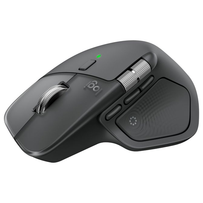 Miška Logitech MX Master 4 grafitna, Bluetooth in Logi Bolt, lasersko sledenje 8000 dpi, podpora Windows/macOS/Linux/ChromeOS/iPadOS/Android, polnilna baterija 2