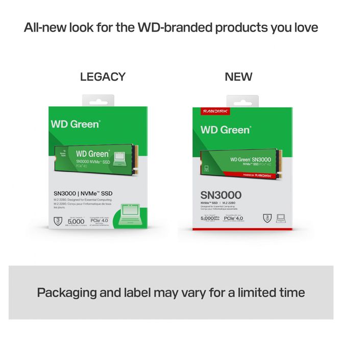 Vgradni SSD disk Western Digital Green SN3000 500GB, M.2 2280, NVMe, PCI Express 4.0, 3D QLC NAND 3