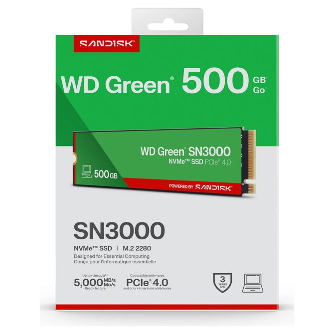 Vgradni SSD disk Western Digital Green SN3000 500GB, M.2 2280, NVMe, PCI Express 4.0, 3D QLC NAND 5