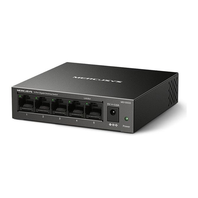 Stikalo TP-Link Mercusys MS105GS 5-portno gigabitno, kovinsko ohišje, brez ventilatorja, plug-and-play, stenska montaža 2