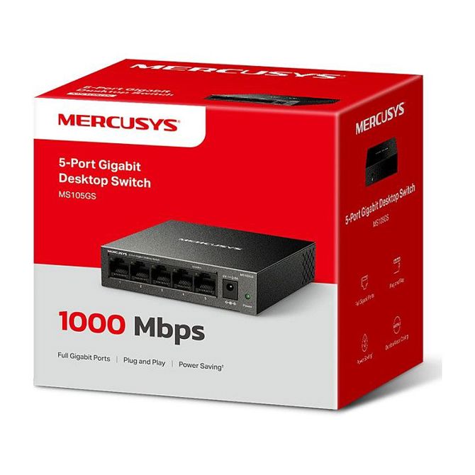 Stikalo TP-Link Mercusys MS105GS 5-portno gigabitno, kovinsko ohišje, brez ventilatorja, plug-and-play, stenska montaža 6