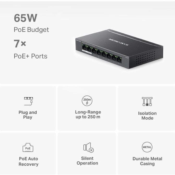 MERCUSYS MS108GP 8-port Gigabit (7x PoE+) RJ45 mrežno stikalo switch 4