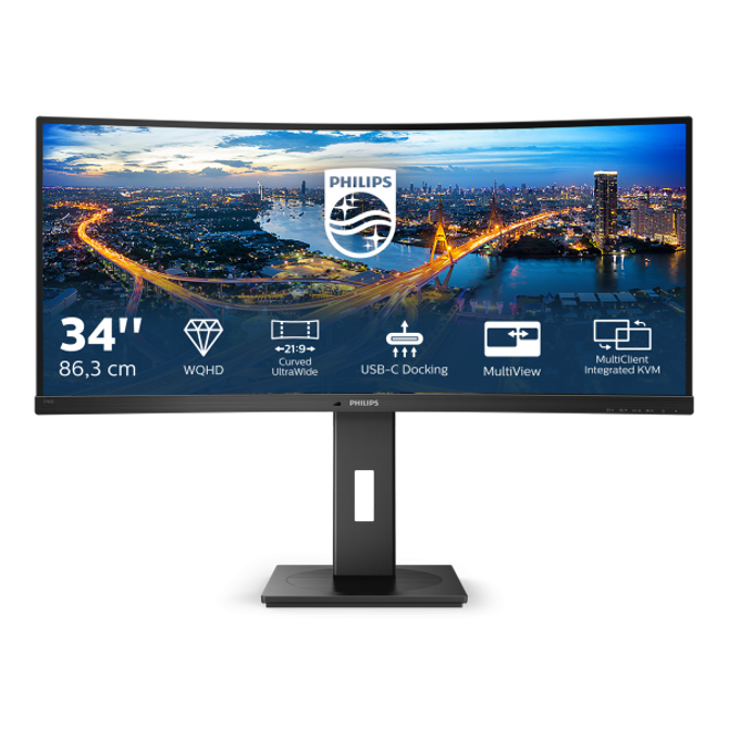 Monitor Philips B Line 346B1C 86,4 cm (34), 3440x1440 (QHD), IPS, 300cd/m2, 21:9 ukrivljen 5ms 100Hz HDMI DP USB-C 90W, zvočnik 2
