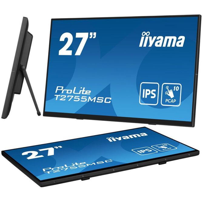 Monitor Iiyama ProLite T2755MSC-B1 68,58 cm (27), 1920x1080 (FHD), 400 cd/m2, 16:9 FHD IPS Touch 5ms 60Hz HDMI DP USB zvočnik črna 3