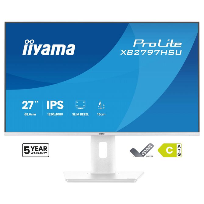 Monitor Iiyama ProLite XB2797HSU-W1 27 IPS, FullHD, 120Hz, USB vozlišče, nastavljivo stojalo, bel 2