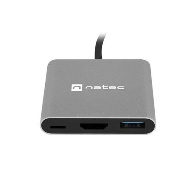Natec FOWLER MINI adapter USB hub, 1x USB-A 3.0, 1x HDMI, 1x USB-C, max 4K UHD, 5GB/s, Plug&Play, Power Delivery, 60W, siv 3