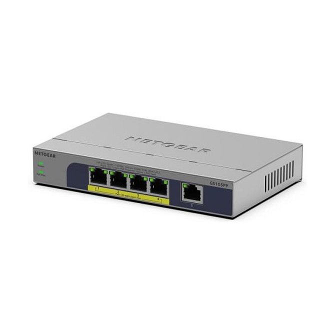 NETGEAR GS105PP - Stikalo - neupravljano - 1 x 10/100/1000 + 4 x 10/100/1000 (PoE+) - Namizno, montažno - PoE+ (83 W) 3