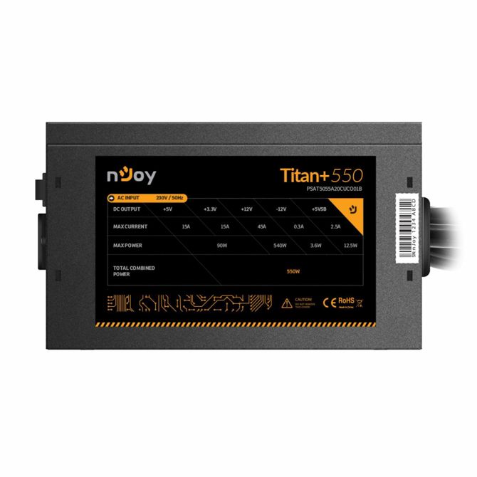 Napajalnik Njoy Titan+ 550W ATX, 80+ Bronze, aktivni PFC, DC to DC, 120 mm ventilator, 6x SATA 3
