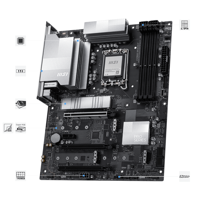 Osnovna plošča MSI PRO Z890-P WIFI6E, LGA 1851, DDR5, ATX, Wi-Fi 6E, črna/srebrna 2