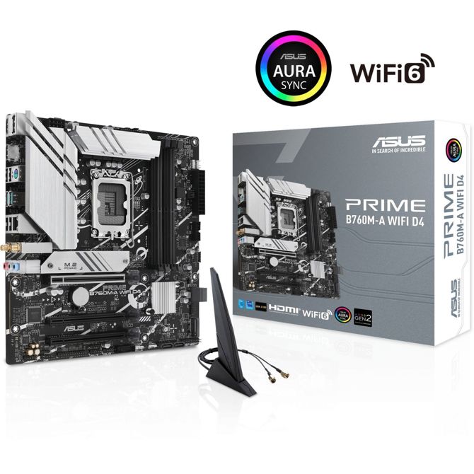 Osnovna plošča Asus PRIME B760M-A WIFI D4 LGA1700, DDR4, Wi-Fi, mATX, USB 3.2 2