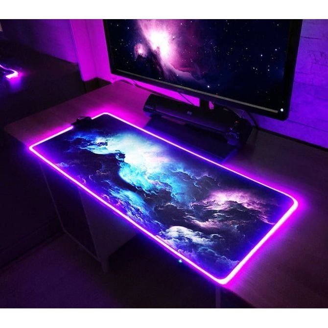 Osvetljena XL LED RGB računalniška podloga za miško in tipkovnico Dexxer 80x30cm COSMOS 2