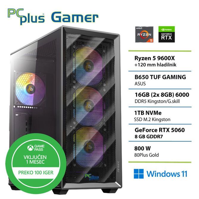 Osebni računalnik PCPLUS Gamer R5-9600X/16GB/SSD 1TB NVMe/RTX 5060/Win11Home + Xbox GP 2