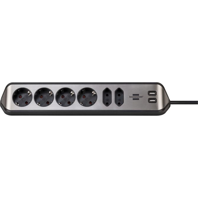 Podaljšek Brennenstuhl Style 6 vtičnic, 2x USB, črn/nerjaveče jeklo, 2 m, zaščita za otroke 2