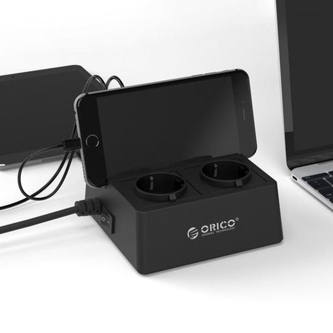 Razdelilec 2x 230V, 5x USB, 15.000 A, prenapetostna zaščita, črn, ORICO 3