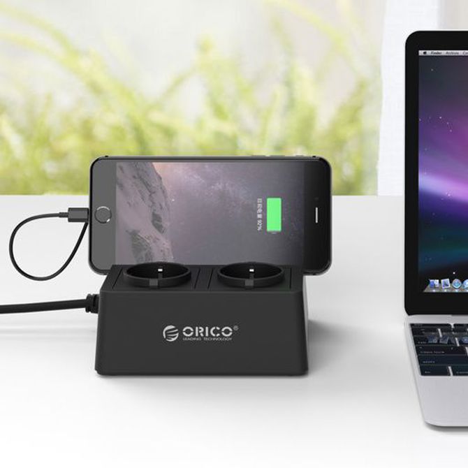 Razdelilec 2x 230V, 5x USB, 15.000 A, prenapetostna zaščita, črn, ORICO 4