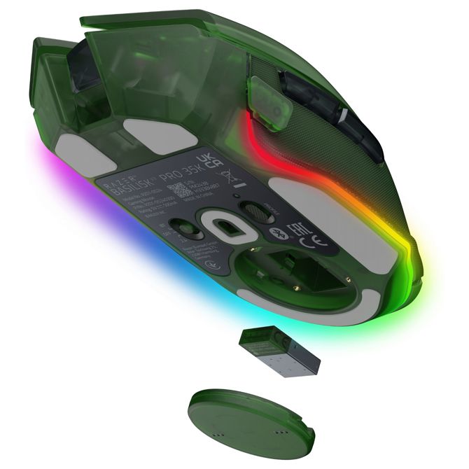 Miška Razer Basilisk V3 Pro 35K Phantom Green, brezžična/žična, optična, 35000 DPI, 11 programabilnih gumbov, RGB osvetlitev 3