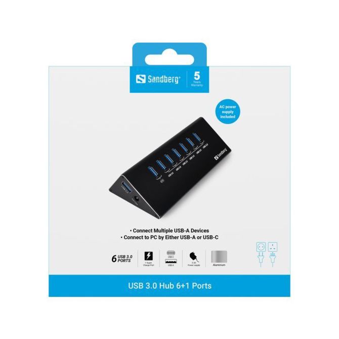 Sandberg USB 3.0 Hub 6+1 ports vozlišče 2