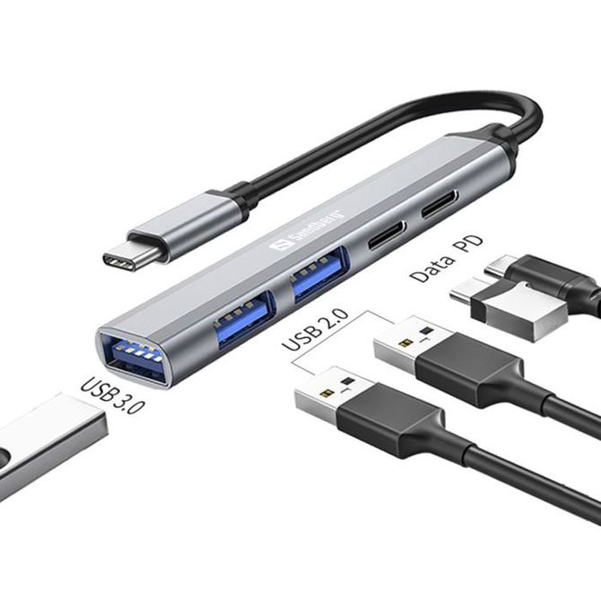 Sandberg USB-C v 3xUSB-A + 2xUSB-C SAVER varčno vozlišče 3