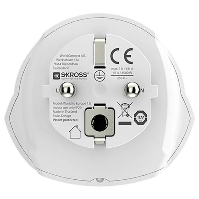Potovalni adapter Skross 1.500211C-E, World to Europe Schuko, 16 A, 100–250 V 2