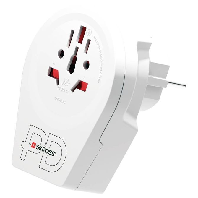 Potovalni adapter Skross 1.500295-E, univerzalna združljivost, varnostni mehanizmi, kompakten dizajn 2