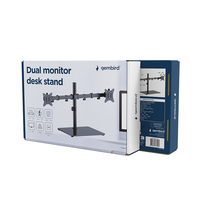 Stojalo za dva monitorja Gembird MS-D2ST-01, 43–81 cm (17–32), VESA 100×100, 9 kg nosilnost, črne barve 2
