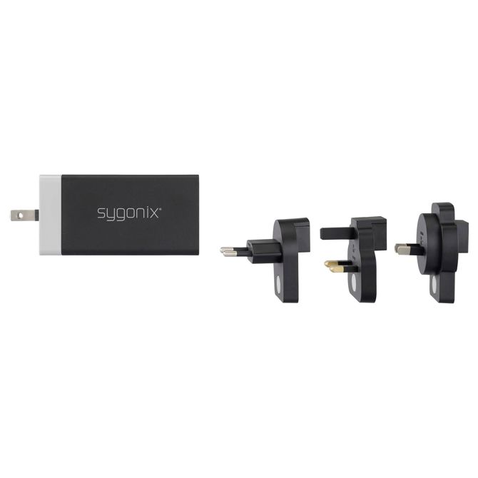 Potovalni adapter Sygonix SY-6903358, GaN tehnologija, PD 65 W, 2x USB-C, 1x USB-A, univerzalni adapter EU/VB/ZDA/AU 3