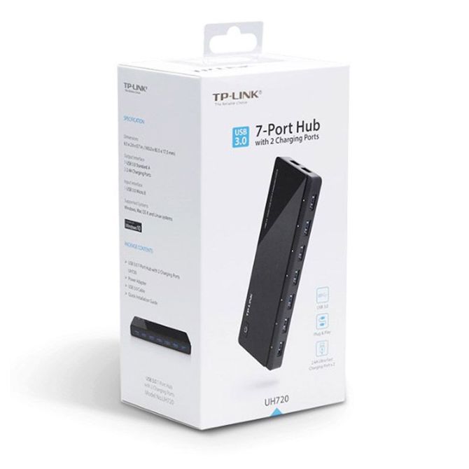 TP-LINK UH720 7-Port USB3.0 + 2x polnilec zunanji z napajanjem USB hub 3