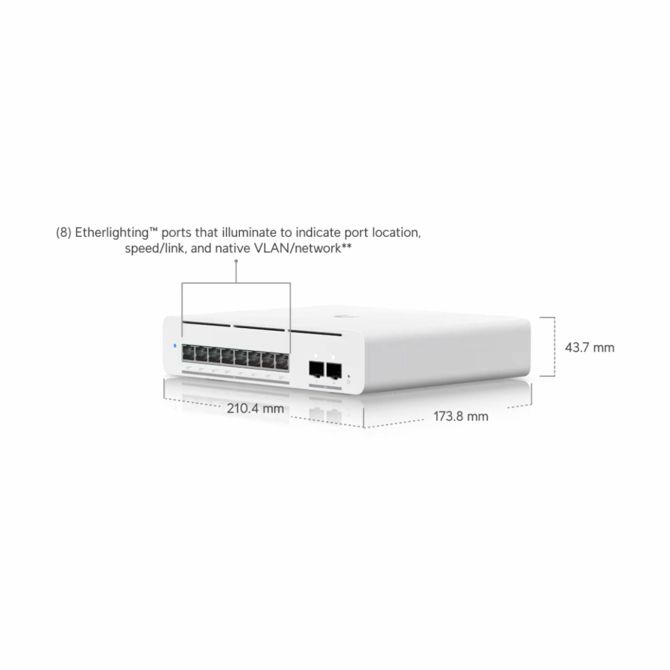 Stikalo UBIQUITI USW-Pro-XG-8-PoE, 8×10G RJ45 PoE++, 2×10G SFP+, Layer 3, Etherlighting, 155 W, namizno/stensko 3