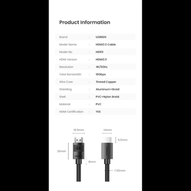 Ugreen 4K HDMI 2.0 kabel - 2M 4