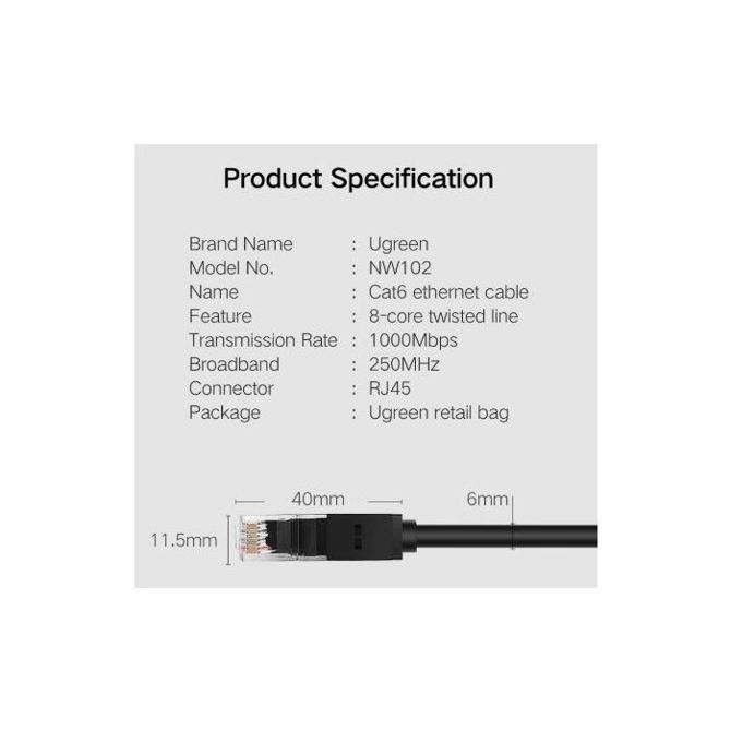 Ugreen Cat6 UTP LAN kabel 1m - polybag 3