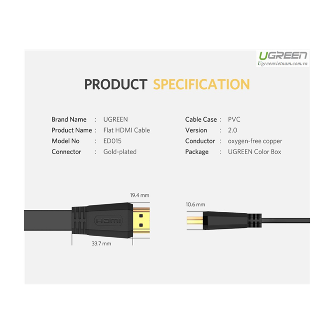 Ugreen HDMI 1.4 Flat kabel 5m - box 5
