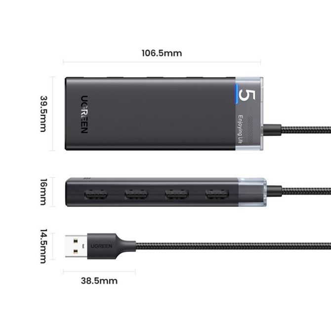 Ugreen USB 3.0 hub s 4 vrati 5Gbps 3