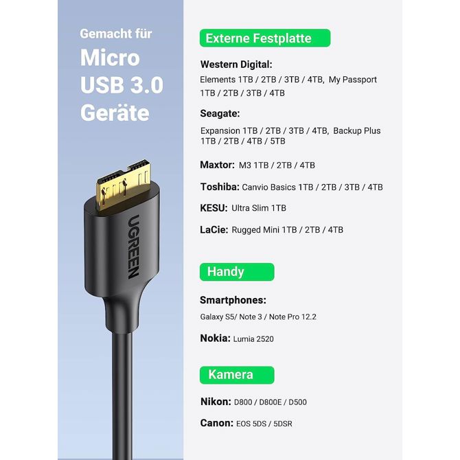 Ugreen USB 3.0 kabel USB A na Micro B, 2m 4