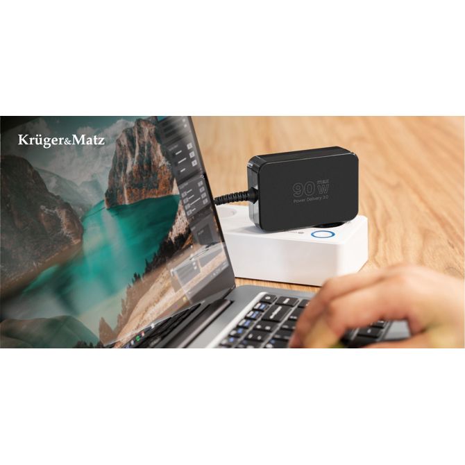 Univerzalni nadomestni napajalnik Kruger&Matz 90 W, 5–20 V, USB-C Power Delivery 3.0, 7 nastavkov, 180 cm kabel 2