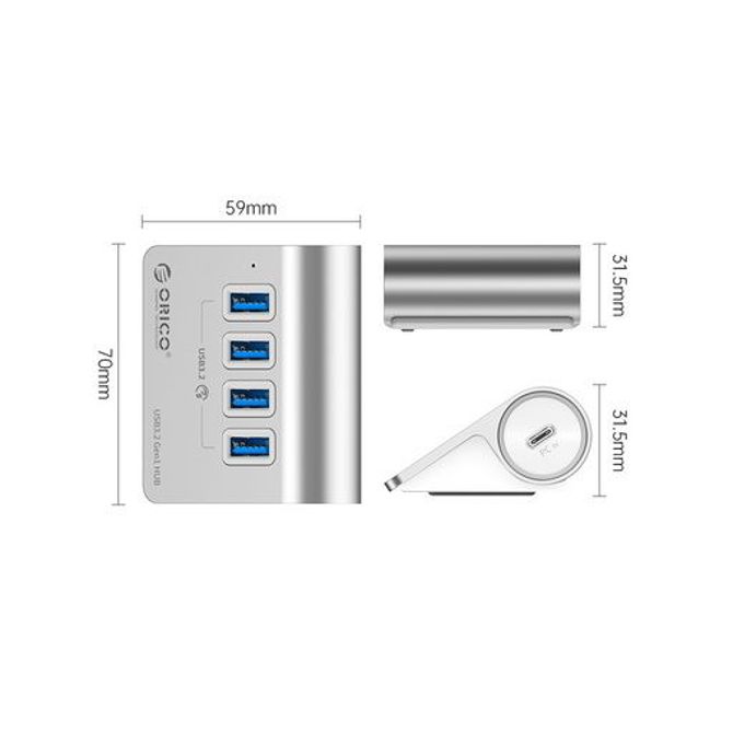 USB-C hub s 4 vhodi, 4x USB-A 3.2 Gen1, 5Gbps, ALU, ORICO M3U4-05 2