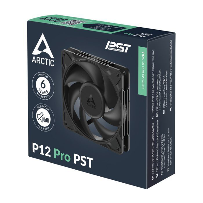Ventilator za računalnike Arctic P12 Pro PST črna, 120 mm, 600–3000 vrt/min, 23,5 dB, FDB ležaj, 4-pinski PWM 5