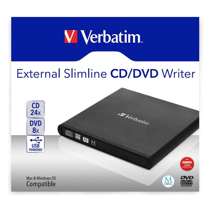 Verbatimov zunanji DVD-RW zapisovalnik SlimLine USB 2.0 4