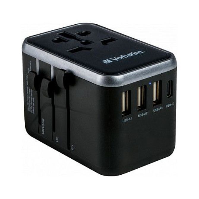 Verbatimov univerzalni potovalni adapter UTA-04, 3x USB-A, 2x USB-C, maloprodajna cena 3