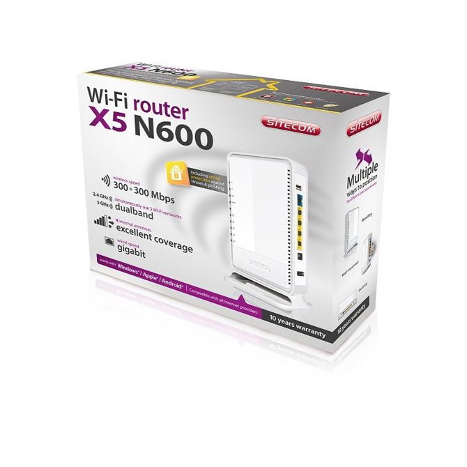 SITECOM WLR-5100 Wi-Fi Gigabit Dualband Router  N600 X5 + USB & Sitecom Cloud Security 2