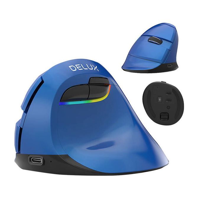Brezžična navpična miška Delux M618Mini BT4.0 + 2,4 Ghz 4000 DPI RGB (modra) 2
