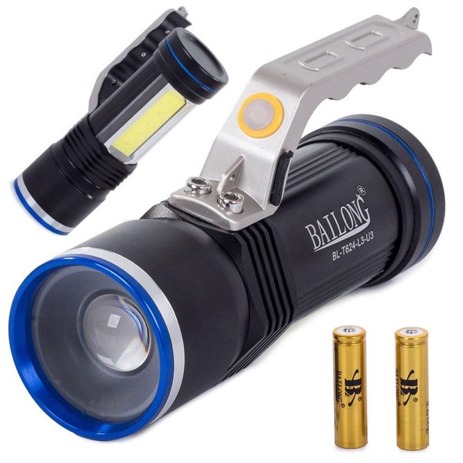 3v1 alu akumulatorska LED ročna svetilka  Bailong  XM-L T6 USB 400m CREE COB