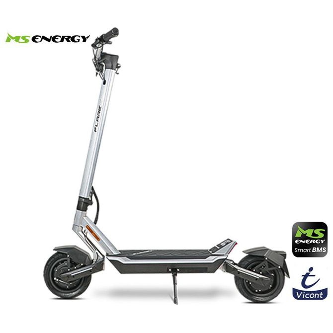 Električni skiro MS ENERGY FLARE X Hydraulic , 10 gume, 2x 800W motor, 70km doseg, 936Wh 52V 18Ah baterija, vzmetenje, EBS sistem, Smart BMS, LCD zaslon, LED, aplikacija, srebrn (Midnight Chrome)