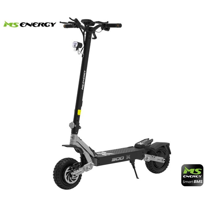 Električni skiro MS ENERGY THRUST 300X , 10 gume, 2x 300W motor, 60km doseg, 720Wh 48V 15Ah baterija, dvojno C-vzmetenje, EBS sistem, Smart BMS, LCD zaslon, LED osvetlitev, aplikacija, srebrno črn