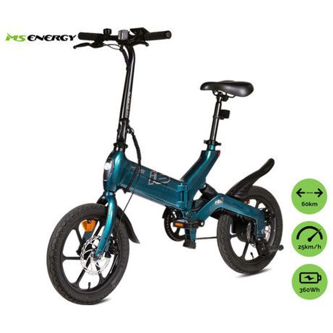 Električno kolo MS ENERGY URBANFOLD i6  zložljivo, 16 pnevmatike, 250W motor, 36V 10Ah 360Wh baterija, do 60 km, disk zavore, zadnje vzmetenje, LCD zaslon, zeleno črna (Mystic Emerald)
